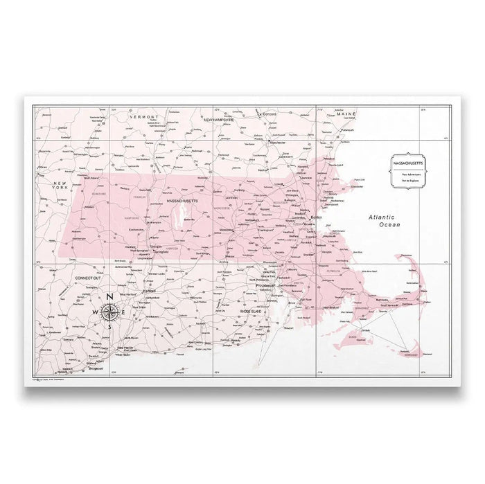 Push Pin Massachusetts Map (Pin Board) - Pink Color Splash CM Pin Board