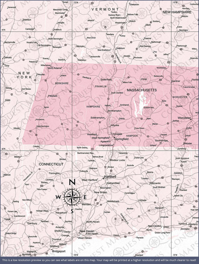 Push Pin Massachusetts Map (Pin Board) - Pink Color Splash CM Pin Board