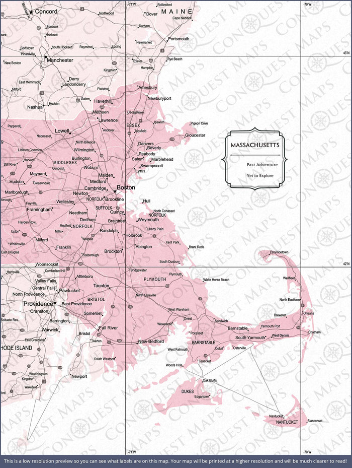 Push Pin Massachusetts Map (Pin Board) - Pink Color Splash CM Pin Board