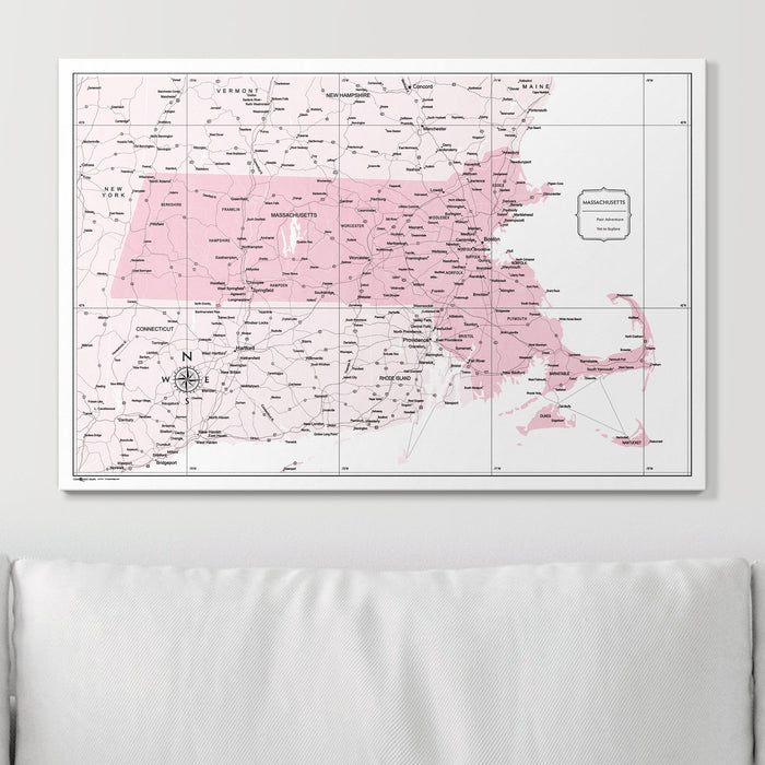 Push Pin Massachusetts Map (Pin Board) - Pink Color Splash CM Pin Board