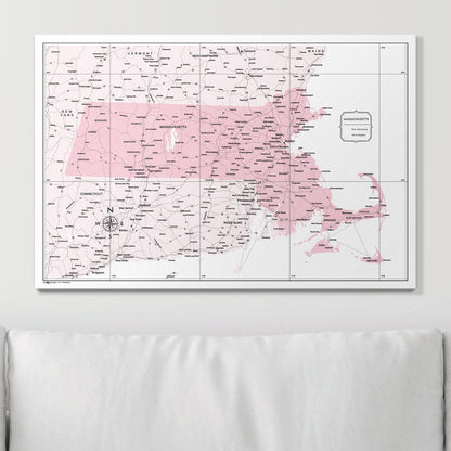 Push Pin Massachusetts Map (Pin Board) - Pink Color Splash CM Pin Board