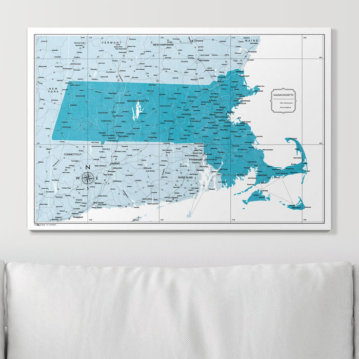 Push Pin Massachusetts Map (Pin Board) - Teal Color Splash CM Pin Board