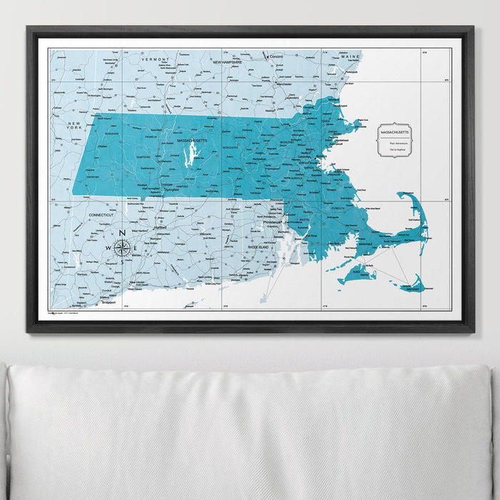 Push Pin Massachusetts Map (Pin Board) - Teal Color Splash CM Pin Board