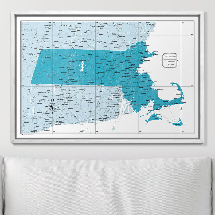 Push Pin Massachusetts Map (Pin Board) - Teal Color Splash CM Pin Board