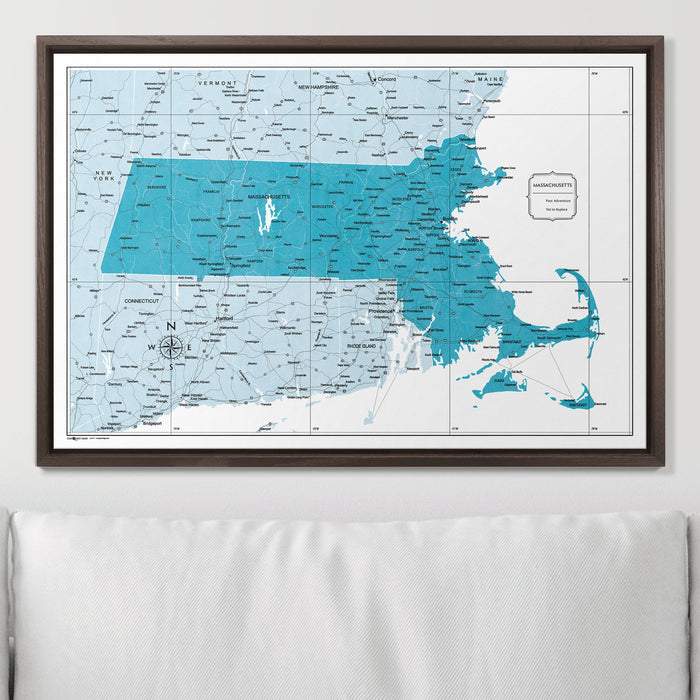 Push Pin Massachusetts Map (Pin Board) - Teal Color Splash CM Pin Board