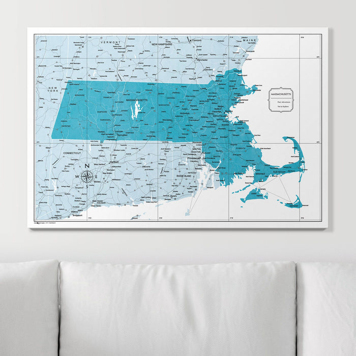 Push Pin Massachusetts Map (Pin Board) - Teal Color Splash CM Pin Board