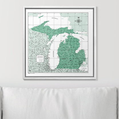 Push Pin Michigan Map (Pin Board) - Green Color Splash CM Pin Board