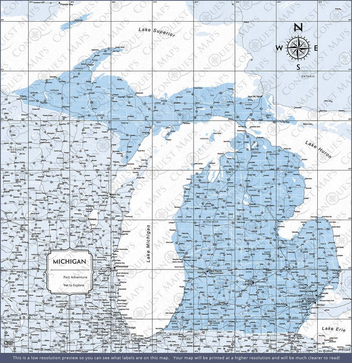 Push Pin Michigan Map (Pin Board) - Light Blue Color Splash CM Pin Board