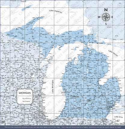 Push Pin Michigan Map (Pin Board) - Light Blue Color Splash CM Pin Board
