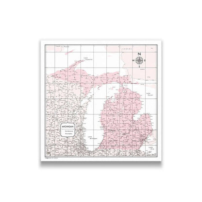 Push Pin Michigan Map (Pin Board) - Pink Color Splash CM Pin Board