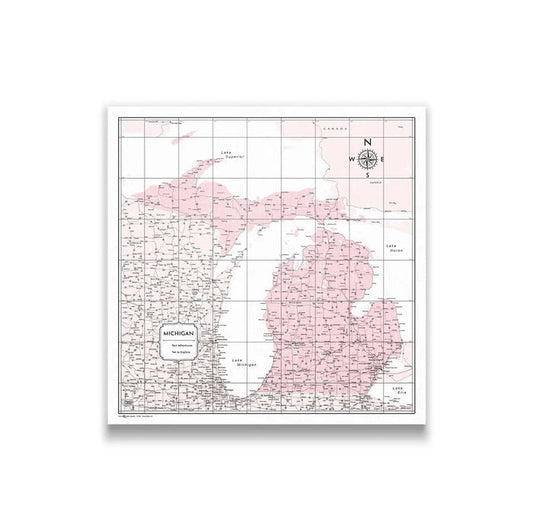 Push Pin Michigan Map (Pin Board) - Pink Color Splash CM Pin Board