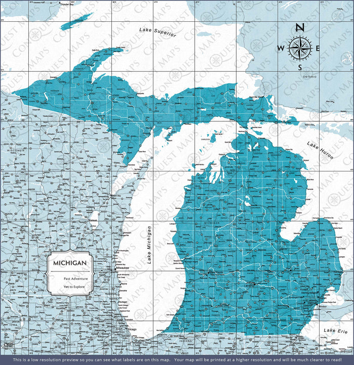 Push Pin Michigan Map (Pin Board) - Teal Color Splash CM Pin Board
