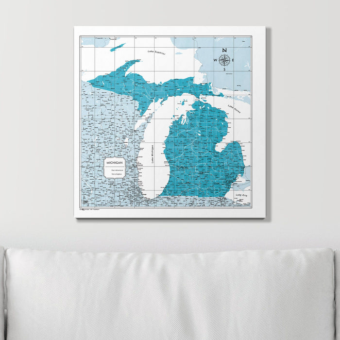 Push Pin Michigan Map (Pin Board) - Teal Color Splash CM Pin Board