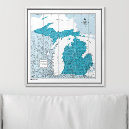 Push Pin Michigan Map (Pin Board) - Teal Color Splash CM Pin Board
