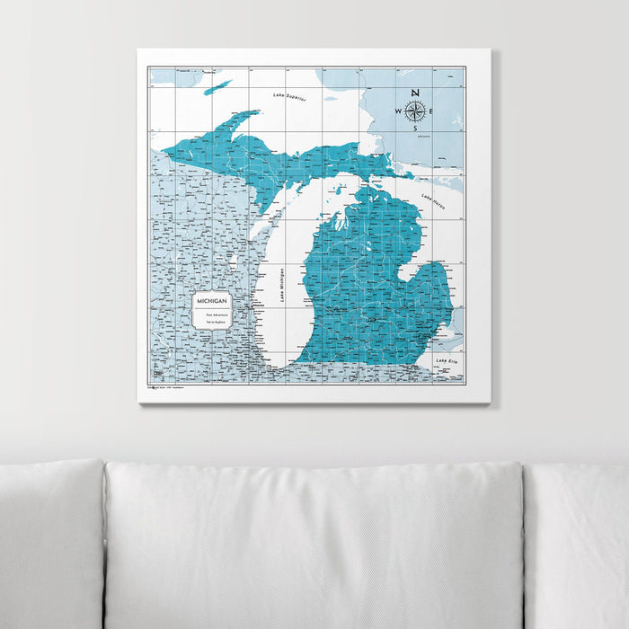 Push Pin Michigan Map (Pin Board) - Teal Color Splash CM Pin Board