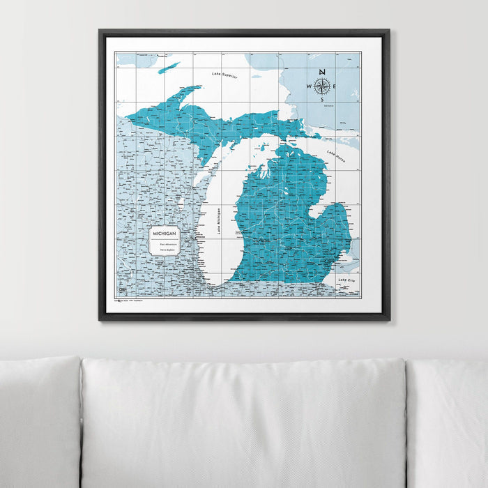 Push Pin Michigan Map (Pin Board) - Teal Color Splash CM Pin Board