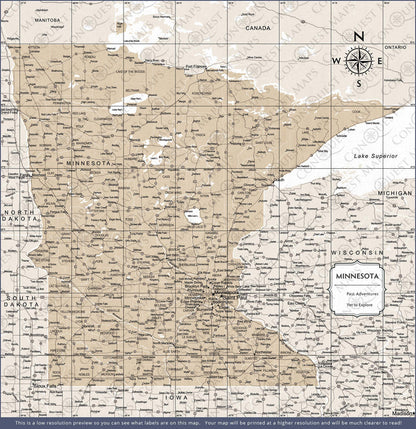 Push Pin Minnesota Map (Pin Board) - Light Brown Color Splash CM Pin Board