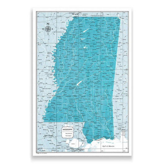 Push Pin Mississippi Map (Pin Board) - Teal Color Splash CM Pin Board