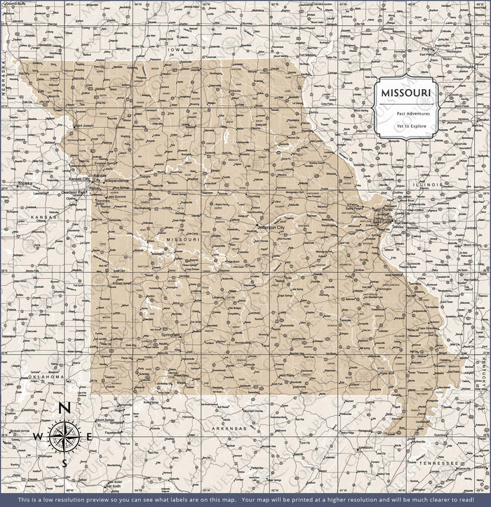 Push Pin Missouri Map (Pin Board) - Light Brown Color Splash CM Pin Board