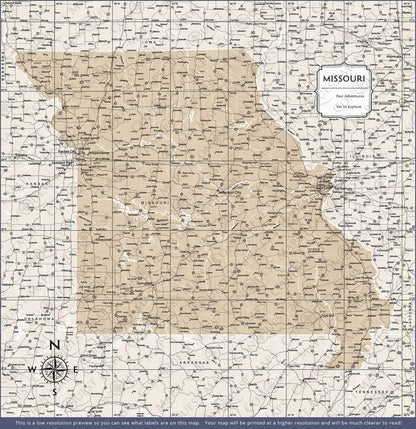 Push Pin Missouri Map (Pin Board) - Light Brown Color Splash CM Pin Board