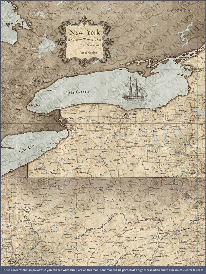 Push Pin New York Map (Pin Board) - Rustic Vintage CM Pin Board
