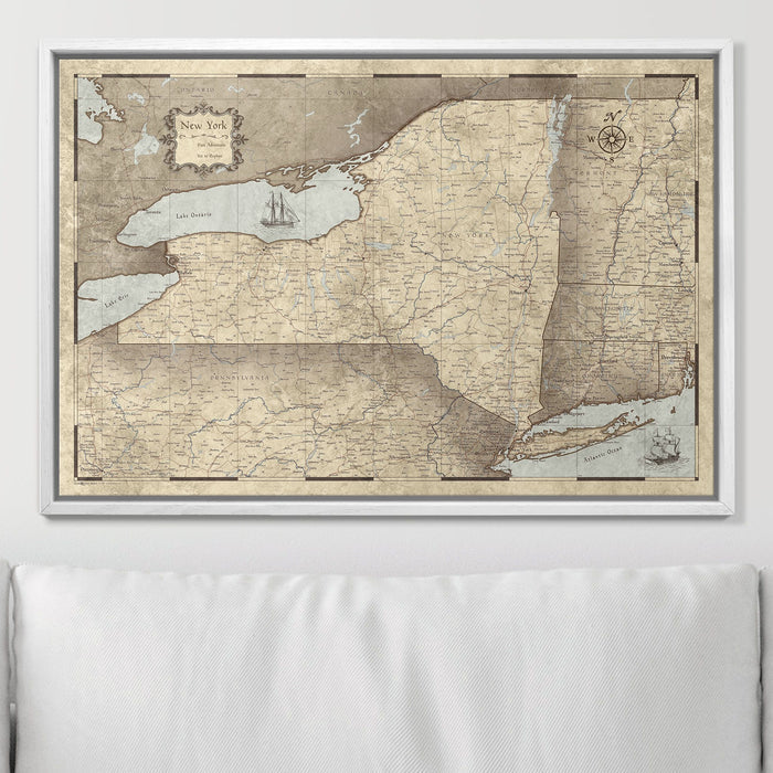 Push Pin New York Map (Pin Board) - Rustic Vintage CM Pin Board
