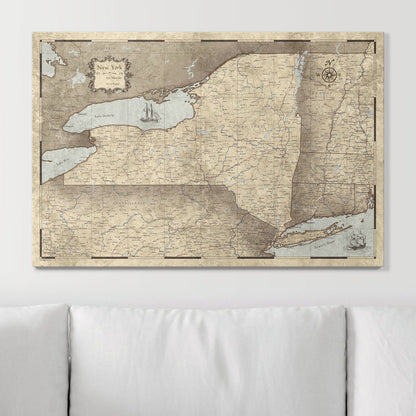 Push Pin New York Map (Pin Board) - Rustic Vintage CM Pin Board