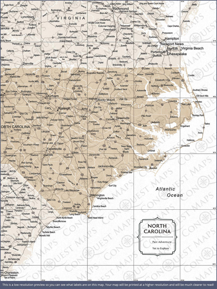 Push Pin North Carolina Map (Pin Board) - Light Brown Color Splash CM Pin Board