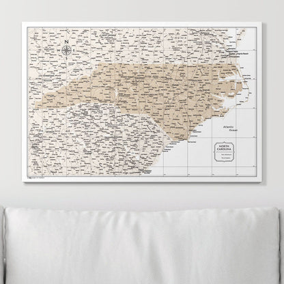 Push Pin North Carolina Map (Pin Board) - Light Brown Color Splash CM Pin Board