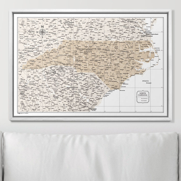 Push Pin North Carolina Map (Pin Board) - Light Brown Color Splash CM Pin Board
