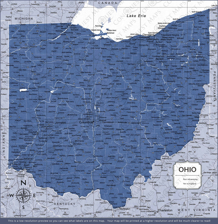Push Pin Ohio Map (Pin Board) - Navy Color Splash CM Pin Board