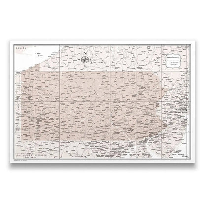 Push Pin Pennsylvania Map (Pin Board) - Light Brown Color Splash CM Pin Board