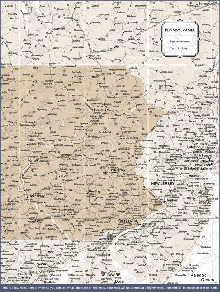 Push Pin Pennsylvania Map (Pin Board) - Light Brown Color Splash CM Pin Board
