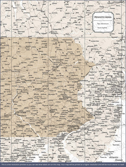 Push Pin Pennsylvania Map (Pin Board) - Light Brown Color Splash CM Pin Board