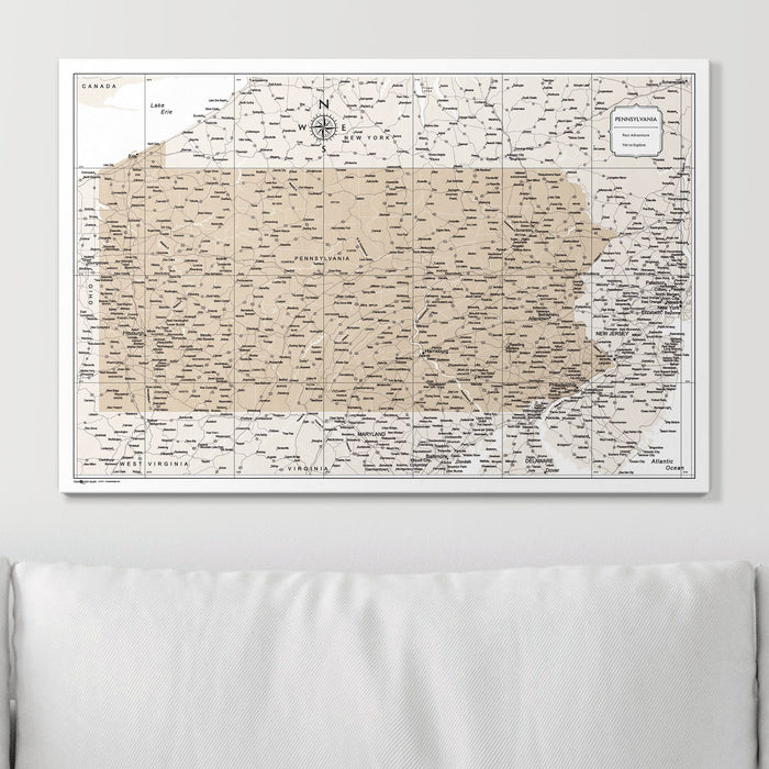 Push Pin Pennsylvania Map (Pin Board) - Light Brown Color Splash CM Pin Board
