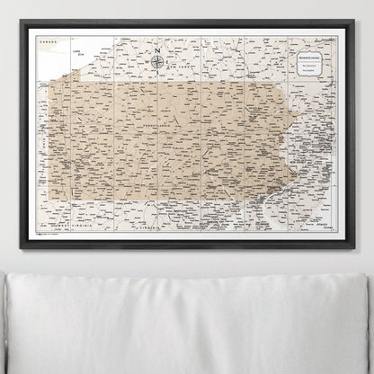 Push Pin Pennsylvania Map (Pin Board) - Light Brown Color Splash CM Pin Board
