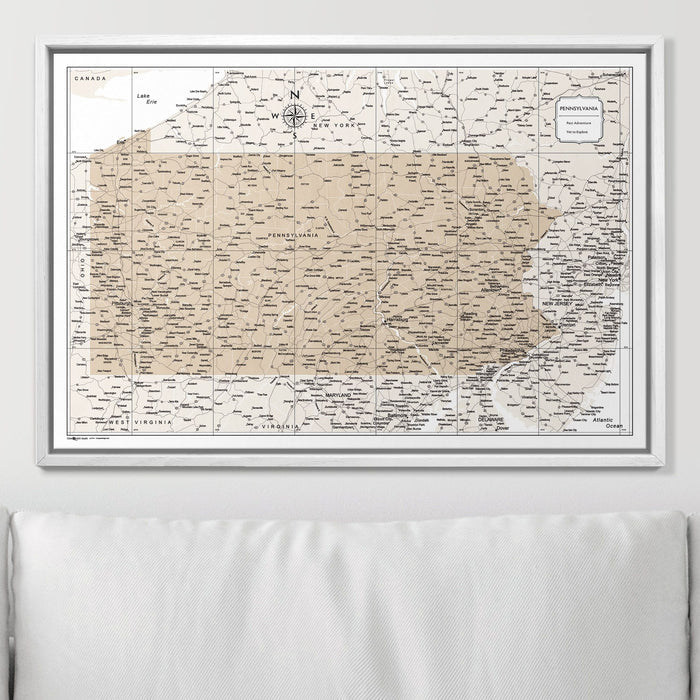 Push Pin Pennsylvania Map (Pin Board) - Light Brown Color Splash CM Pin Board