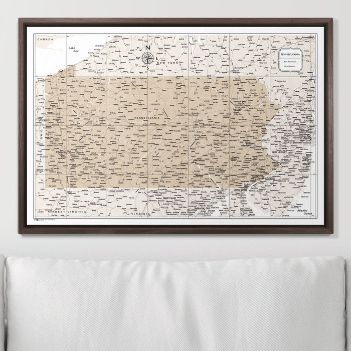 Push Pin Pennsylvania Map (Pin Board) - Light Brown Color Splash CM Pin Board