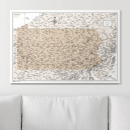 Push Pin Pennsylvania Map (Pin Board) - Light Brown Color Splash CM Pin Board