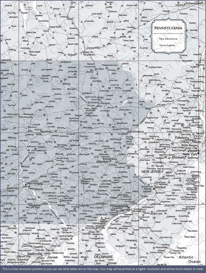 Push Pin Pennsylvania Map (Pin Board) - Light Gray Color Splash CM Pin Board