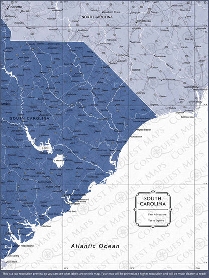 Push Pin South Carolina Map (Pin Board) - Navy Color Splash CM Pin Board