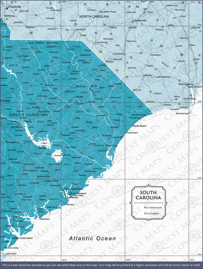 Push Pin South Carolina Map (Pin Board) - Teal Color Splash CM Pin Board