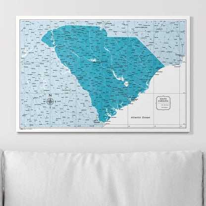 Push Pin South Carolina Map (Pin Board) - Teal Color Splash CM Pin Board