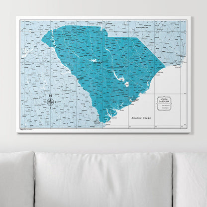 Push Pin South Carolina Map (Pin Board) - Teal Color Splash CM Pin Board