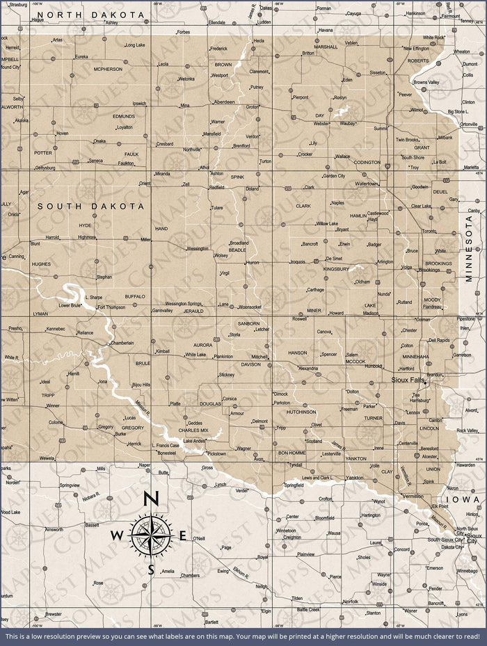 Push Pin South Dakota Map (Pin Board) - Light Brown Color Splash CM Pin Board