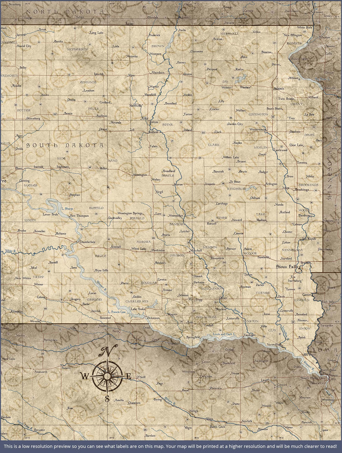 Push Pin South Dakota Map (Pin Board) - Rustic Vintage CM Pin Board
