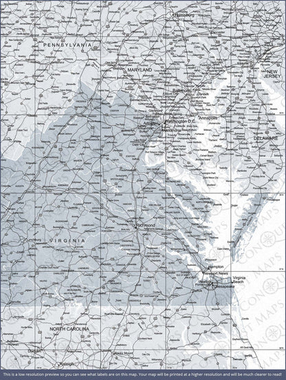 Push Pin Virginia Map (Pin Board) - Light Gray Color Splash CM Pin Board