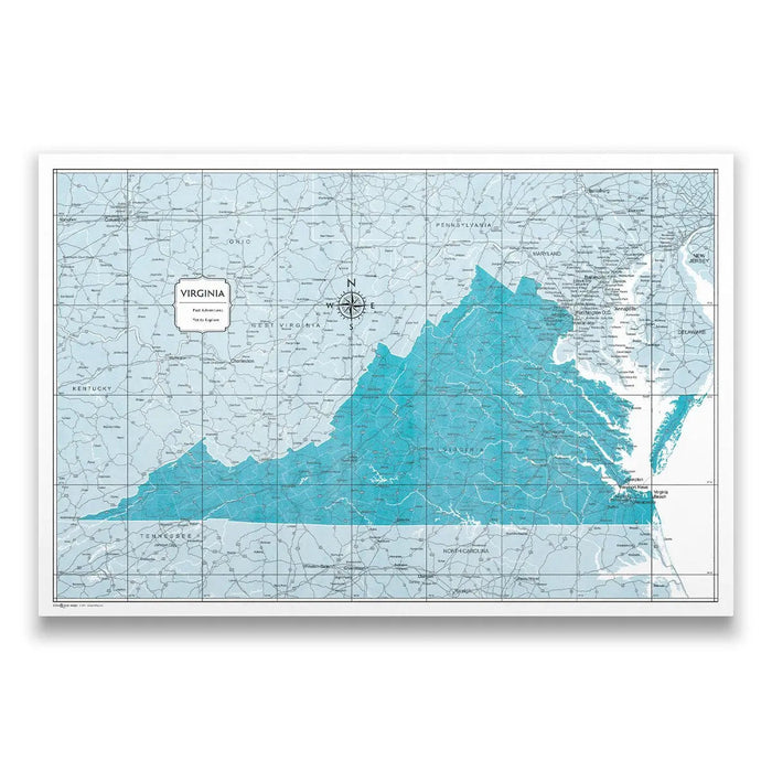 Push Pin Virginia Map (Pin Board) - Teal Color Splash CM Pin Board
