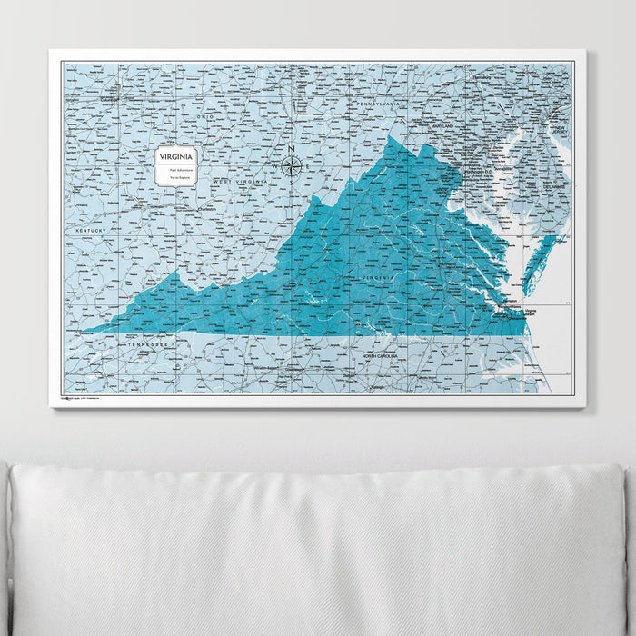 Push Pin Virginia Map (Pin Board) - Teal Color Splash CM Pin Board