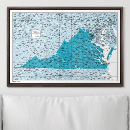 Push Pin Virginia Map (Pin Board) - Teal Color Splash CM Pin Board